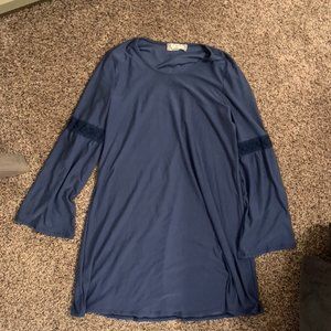 Navy Long-Sleeve Pink Rose Dress M